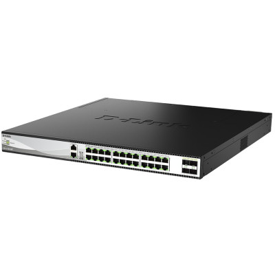 D-Link DXS-3130-28P 28-Port 10G Layer 3 Stackable Managed Switch, 24x 10GbE PoE++ and 4x 25GbE SFP28 ports